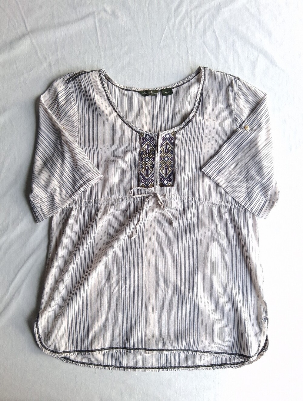 Eddie Bauer top short sleeves drawstring Waist embroidered women's Size M